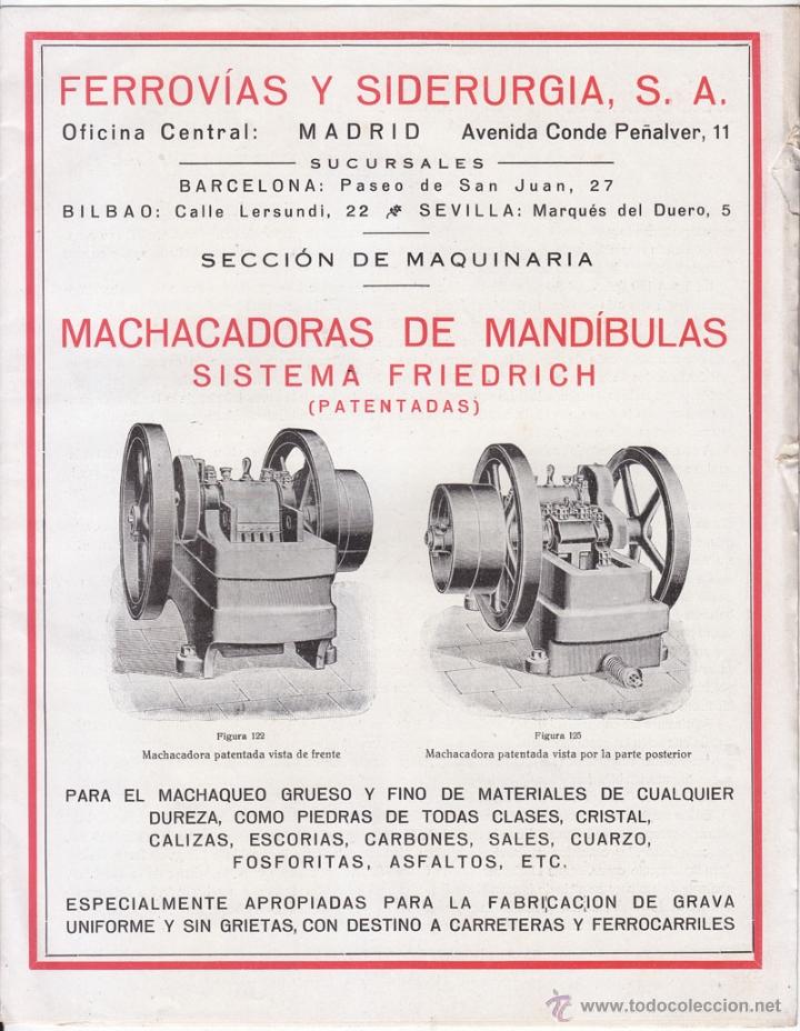 Documenti antichi: FOLLETO PUBLICITARIO DE 4 HOJAS. FERROV&Iacute;AS Y SIDERURGIA. MACHACADOR DE MAND&Iacute;BULAS.
