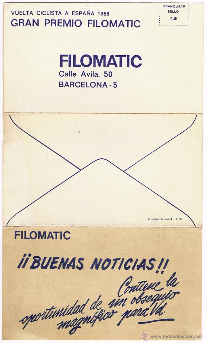 Documentos antiguos: VUELTA CICLISTA A ESPA&Ntilde;A 1968 - FILOMATIC - Foto 2