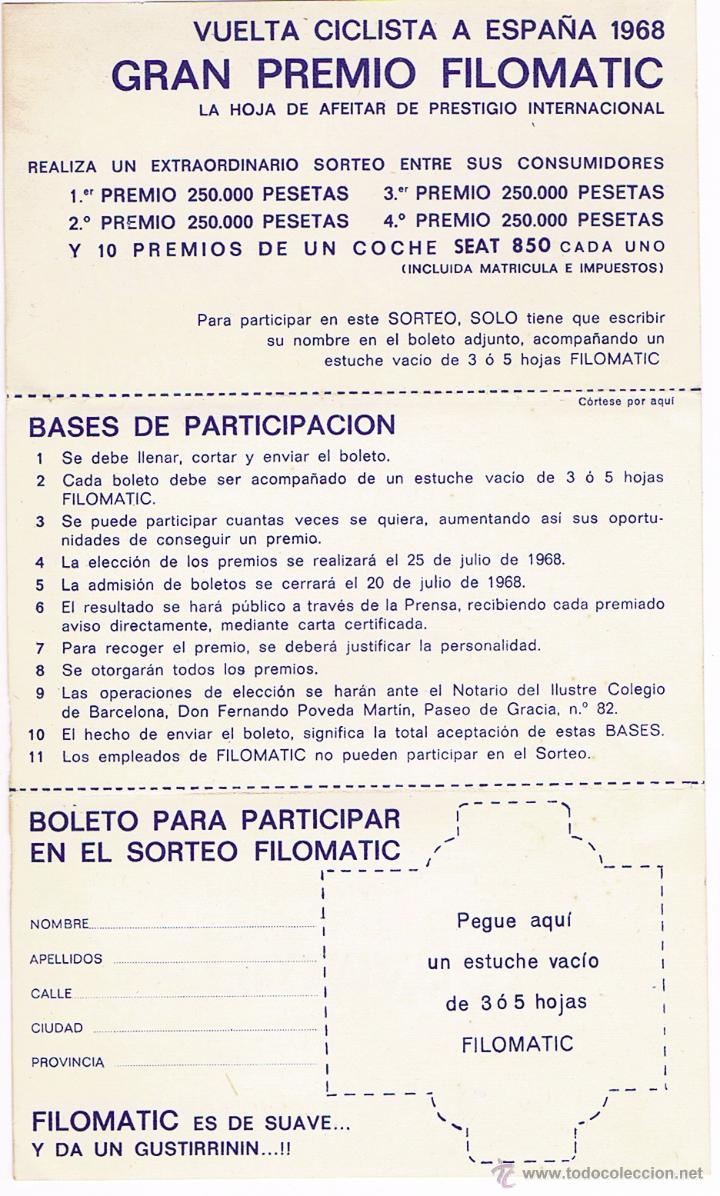 Documentos antiguos: VUELTA CICLISTA A ESPA&Ntilde;A 1968 - FILOMATIC - Foto 3
