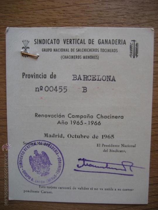 Documentos antiguos: Sindicato Vertical de Ganaderia. Barcelona, Renovacion Campa&ntilde;a Chacinera. 1965-66
