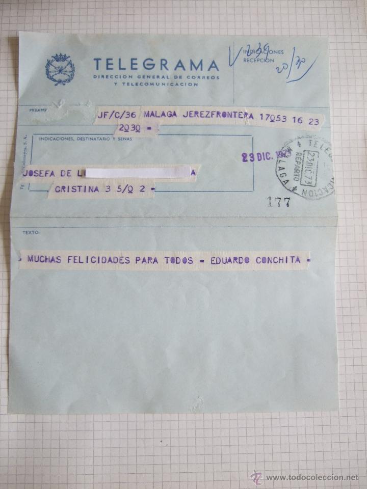 Documentos antiguos: TELEGRAMA - FELICITACION NAVIDAD - DE MALAGA A JEREZ DE LA FRONTERA - 1973