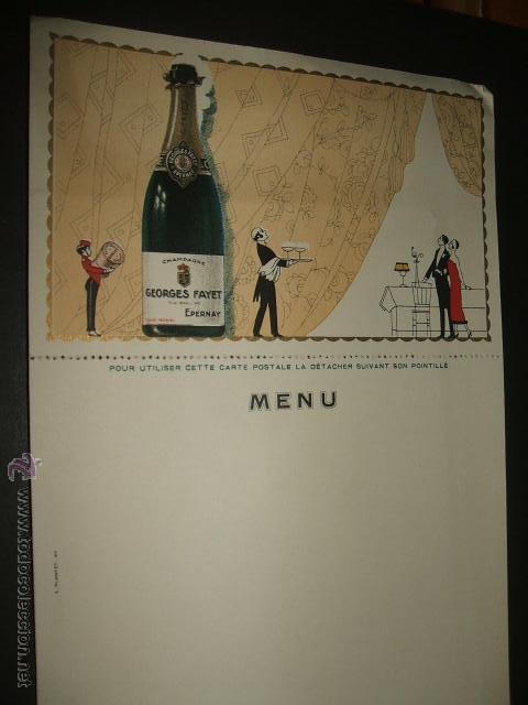 Documentos antiguos: MENU CHAMPAN FAYET ART DECO - Foto 1