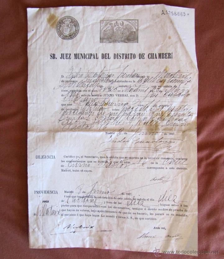 Documentos antiguos: Citaci&oacute;n judicial Distrito de Chamber&iacute; Madrid 1906