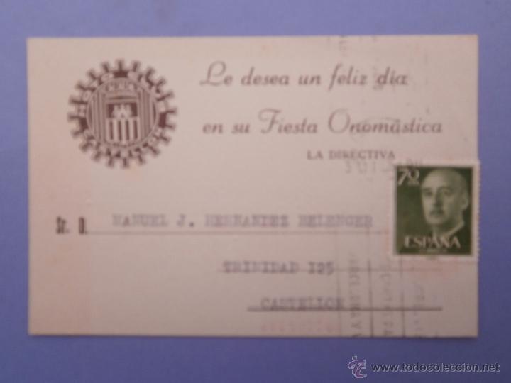Documentos antiguos: FELICITACION  EN EL DIA DE SU ONOSMATICA  DEL MOTO CLUB CASTELLON