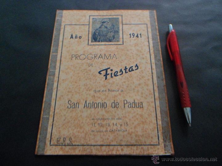 Documentos antiguos: Programa de las fiestas de CATARROJA (VALENCIA) - JUNIO 1941 - en honor a San Antonio de Padua -