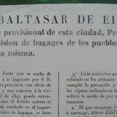 Documentos antiguos: ANUNCIO DE LA OBLIGACIÓN DE UN PADRÓN DE TODA ESPECIE DE CARRUAJES. 1844. 