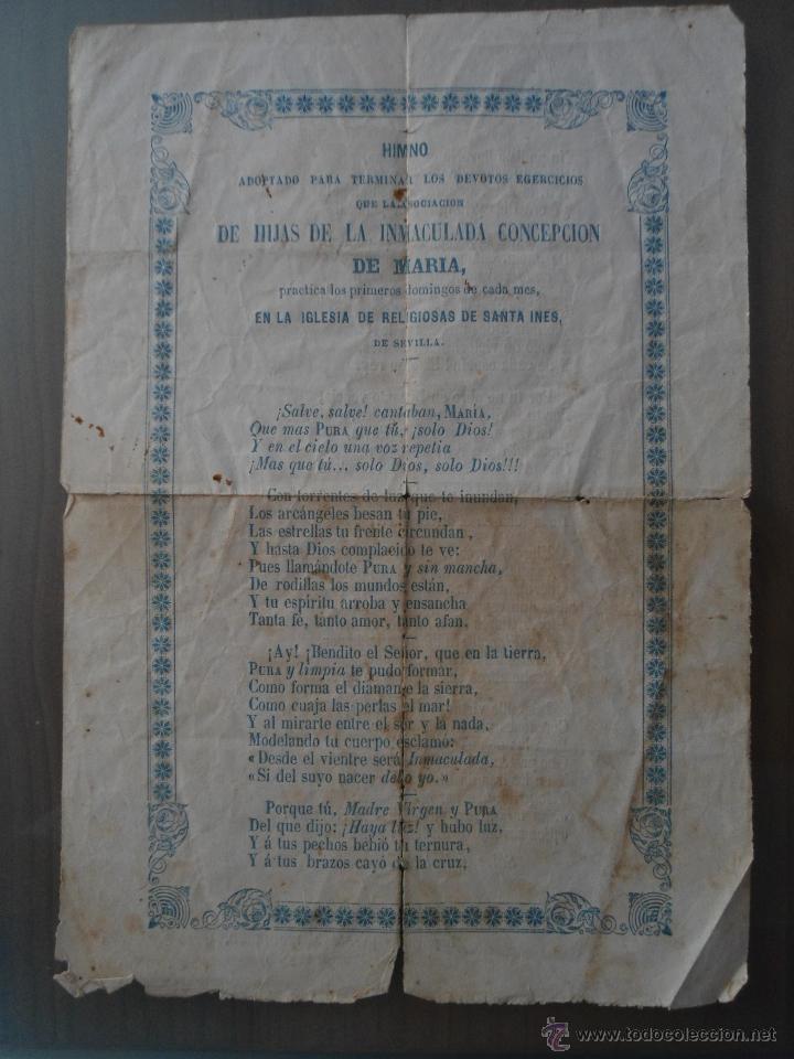 Documentos antiguos: ANTIGUO Y RARO DOCUMENTO RELIGIOSO - HIMNO HIJAS DE LA INMACULADA CONCEPCION DE MARIA - SEVILLA