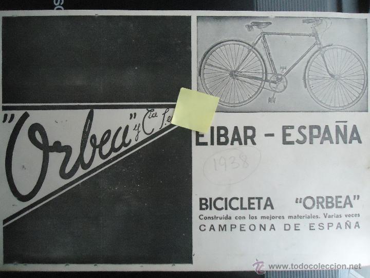 Documentos antiguos: publicidad bicicleta orbea eibar guipuzcoa euskadi pais vasco ciclismo bici deporte pedal