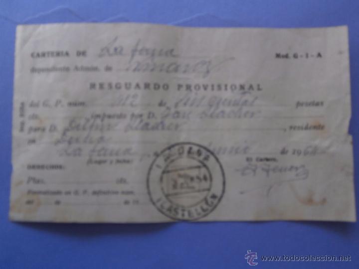 Documentos antiguos: resguardo  provisional  en  la  jana (castellon)  junio  1954 - Foto 1