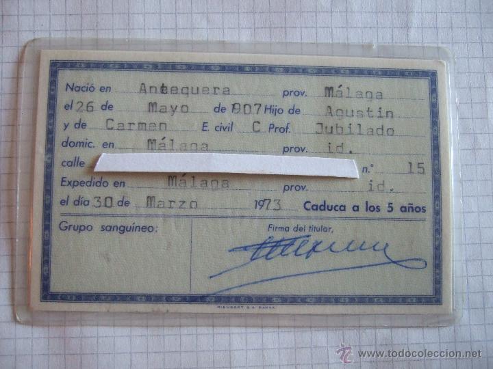 Documentos antiguos: CARNET DE IDENTIDAD - D.N.I. - 1973 - MALAGA - Foto 2