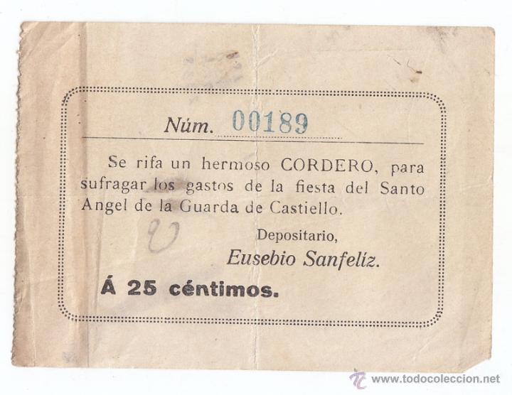 Documents Anciens: N&Uacute;MERO DE LA RIFA DE UN CORDERO PARA SUFRAGAR LOS GASTOS DE LA FIESTA DE CASTIELLO. ASTURIAS
