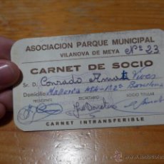 Documentos antiguos: ANTIGUO CARNET ASOCIACION PARQUE MUNICIPAL DE VILANOVA DE MEYA, MEIA.