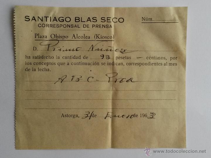 Documentos antiguos: Recibo de periodicos abc y proa 1963 ,astorga (leon)