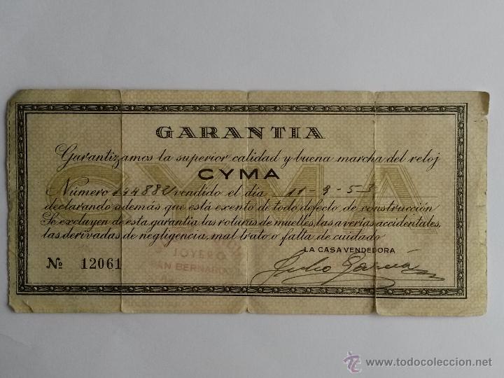 Documentos antiguos: Documento de garantia de relog cyma en 1953 - Foto 1