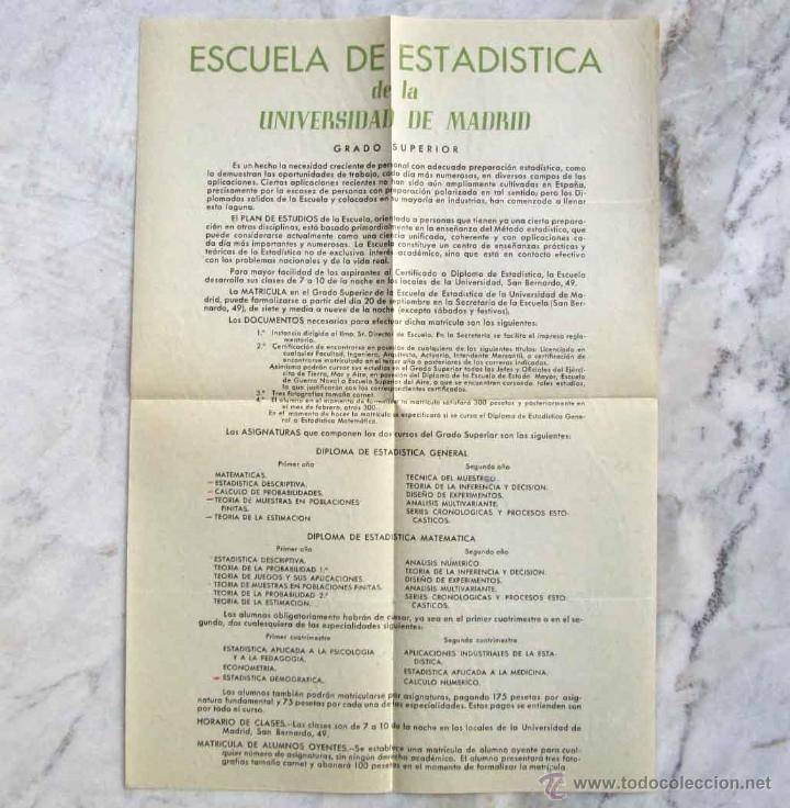 Documentos antiguos: Escuela de Estad&iacute;stica Universidad de Madrid Informaci&oacute;n curso finales de los 50