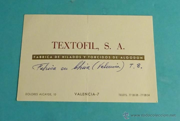 Documentos antiguos: TARJETA TEXTOFIL. F&Aacute;BRICA DE HILADOS Y TORCIDOS DE ALGOD&Oacute;N - Foto 1