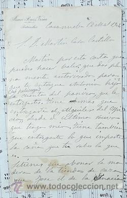 Documentos antiguos: CALASPARRA CARTA DE JUAN RUIZ URREA A MARTIN CARO CASTILLA 1904