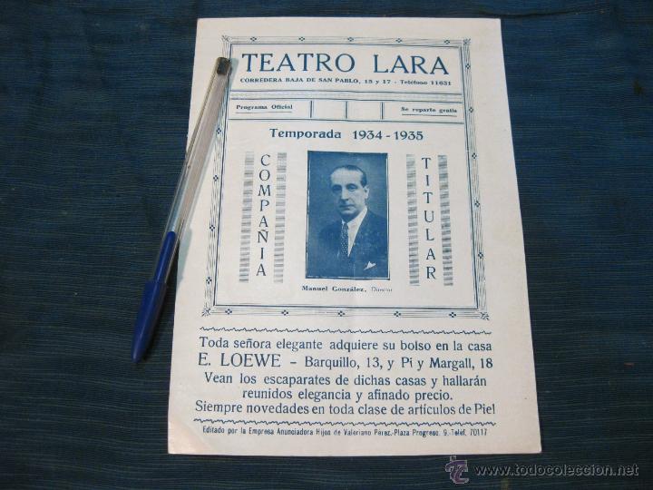 Documentos antiguos: PROGRAMA DEL TEATRO LARA PARA LA TEMPORADA DE 1934 A 1935 - Foto 1