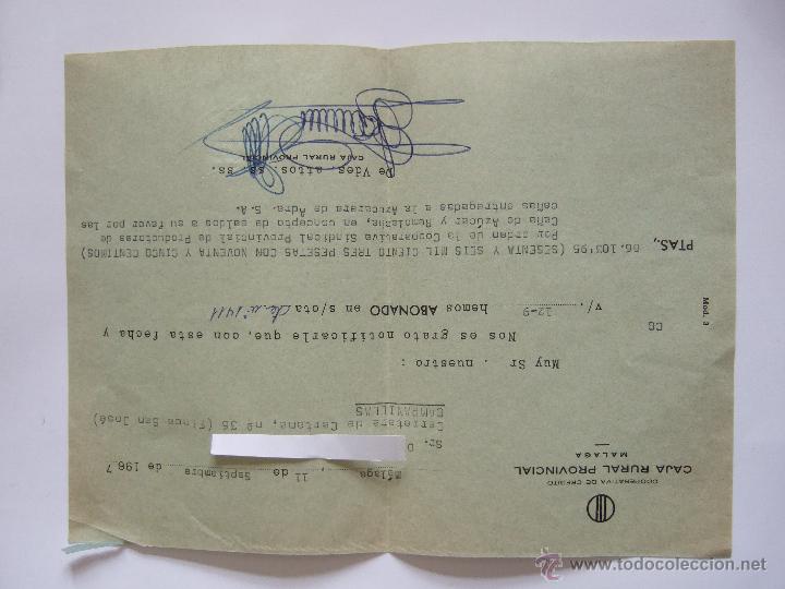 Documentos antiguos: CARTA CON MEMBRETE DE CAJA RURAL PROVINCIAL DE MALAGA - 1967 - INGRESO EN CUENTA