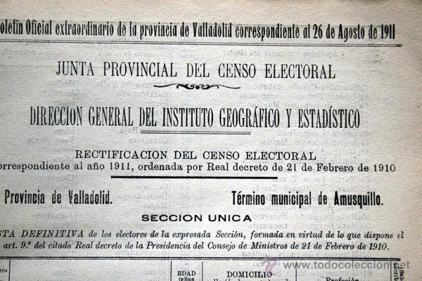 Documentos antiguos: AMUSQUILLO - VALLADOLID - 1911 - Censo del T&eacute;rmino Municipal - 2 p&aacute;gina - Profesiones como CONFITERO