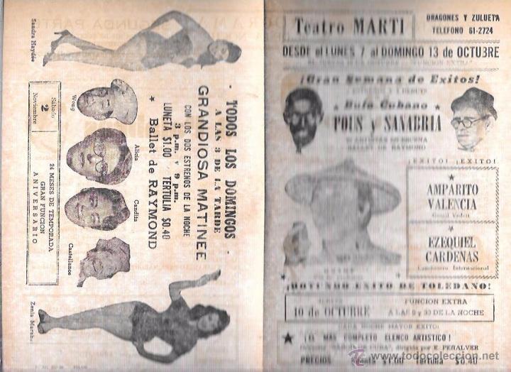 Alte Dokumente: PROGRAMA DE TEATRO. BALLET Y M&Uacute;SICA. TEATRO MARTI. CUBA. A&Ntilde;OS 50. 22,5 X 30,3 CM