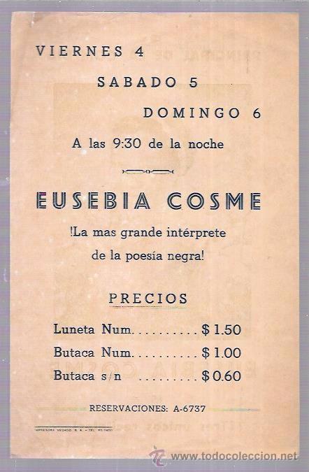 Documentos antiguos: PROGRAMA DE TEATRO. EUSEBIA COSME. 21,5 X 14 CM. - Foto 1