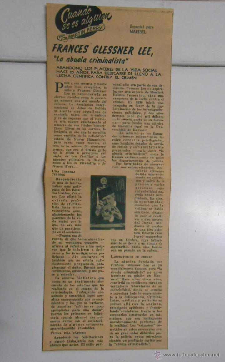 Alte Dokumente: RECORTE DE PERIODICO FRANCES GLSSNER LEE, LA ABUELA CRIMINALISTA. TDKP6