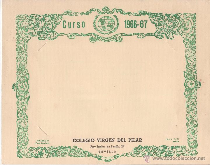 Documentos antiguos: Marco en cartulina para Orla-Curso escolar 1966 - 67 del Colegio Virgen del Pilar en Sevilla.