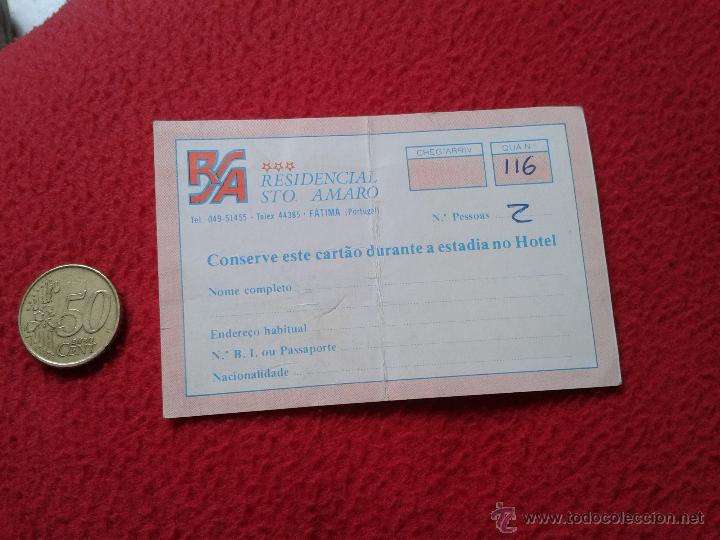 Documentos antiguos: TARJETA CARD DE VISITA PUBLICIDAD PUBLICITARIA O SIMILAR RSA RESIDENCIAL STO. AMARO FATIMA PORTUGAL
