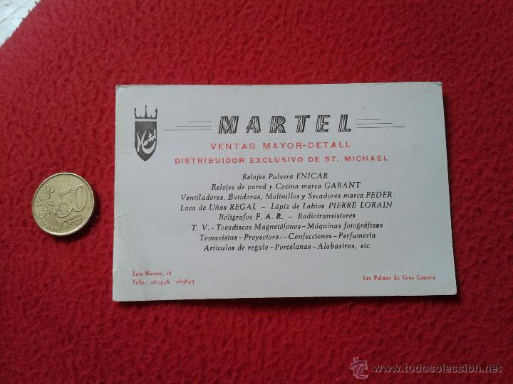 Documentos antiguos: TARJETA CARD DE VISITA PUBLICIDAD PUBLICITARIA O SIMILAR MARTEL DISTRIBUIDOR ST. MICHAEL LAS PALMAS