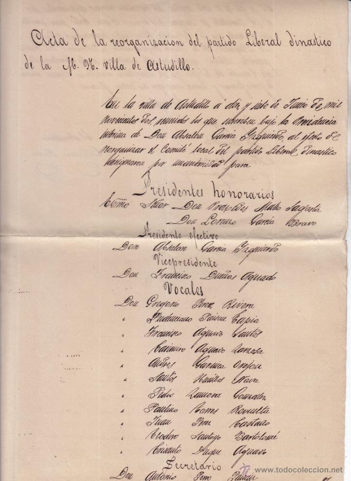 Documents Anciens: ACTA DE REORGANIZACI&Oacute;N DEL PARTIDO LIBERAL DIN&Aacute;STICO DE ASTUDILLO. PALENCIA. 1902