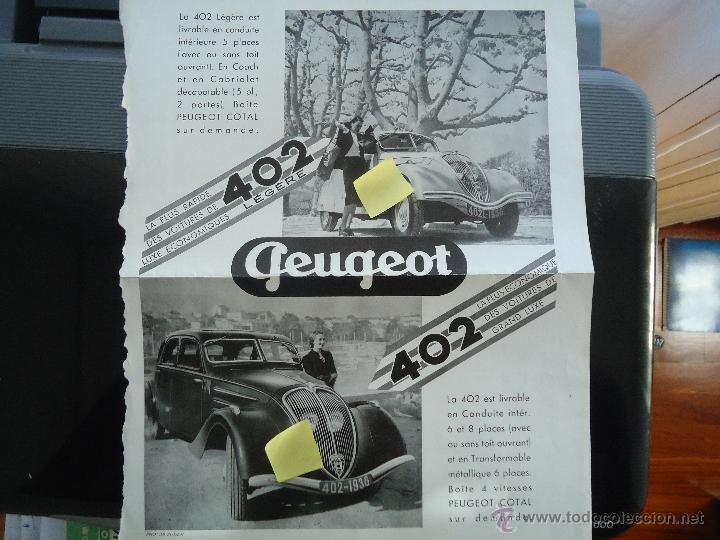 Documentos antiguos: publicidad coche peugeot cotal 402 vehiculo automovil turismo motor carreras formula 1 carretera