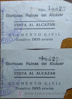 Documentos antiguos: LOTE DE DOS ENTRADAS DEL ELEMENTO CIVIL A LAS GLORIOSAS RUINAS DEL ALCAZAR DE TOLEDO A&Ntilde;O 39-40