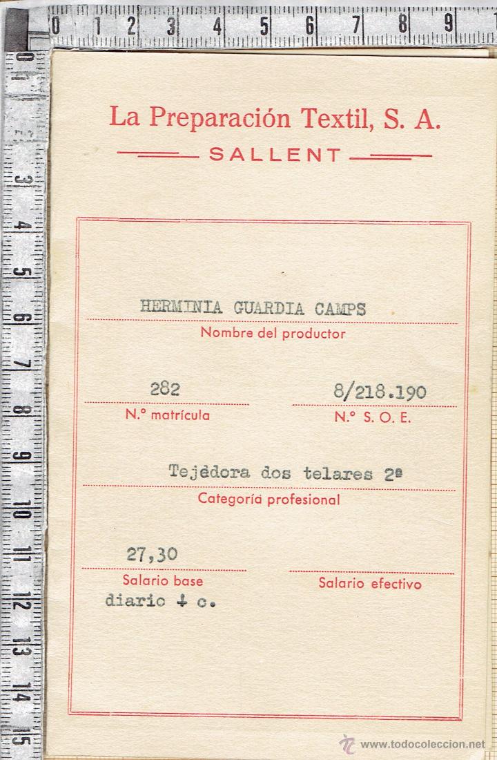 Old Documents: CARTILLA TRABAJADOR LA PREPARACI&Oacute;N TEXTIL,S.A.-SALLENT-1960.