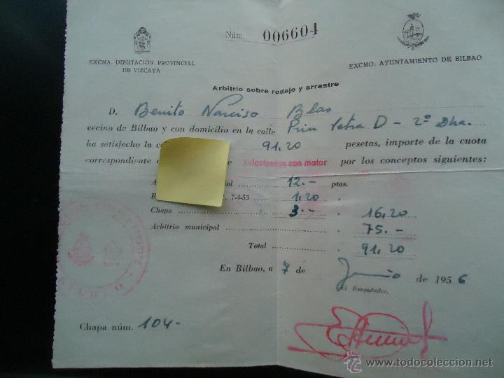Documentos antiguos: impuesto cuota circulacion conducir bicicleta bilbao vizcaya pais vasco pedal ciclismo carretera