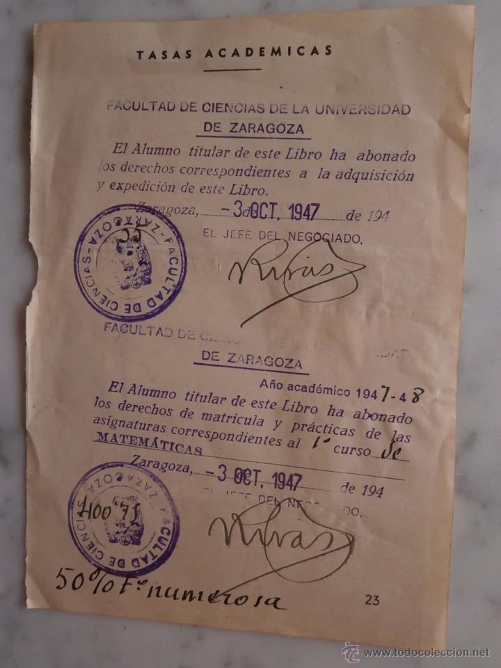 Documentos antigos: tasas academicas facultad de ciencias de la universidad de zaragoza 1948 poliza 2 p.t.a.s.