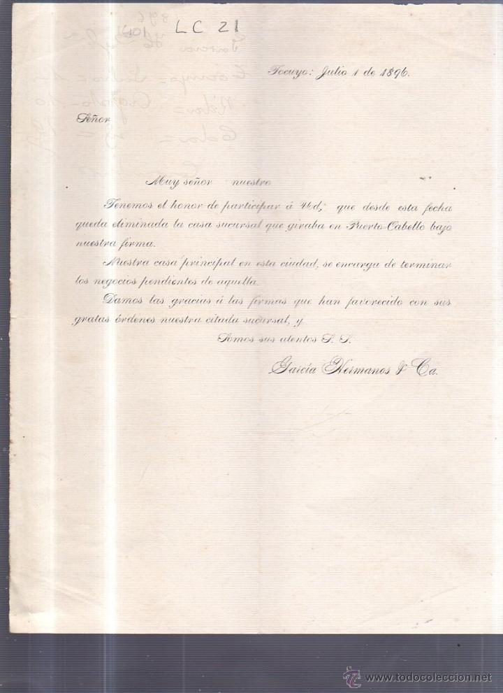 Documentos antiguos: CIRCULAR.TOCUYO 1896.GARCIA HERMANOS. - Foto 1