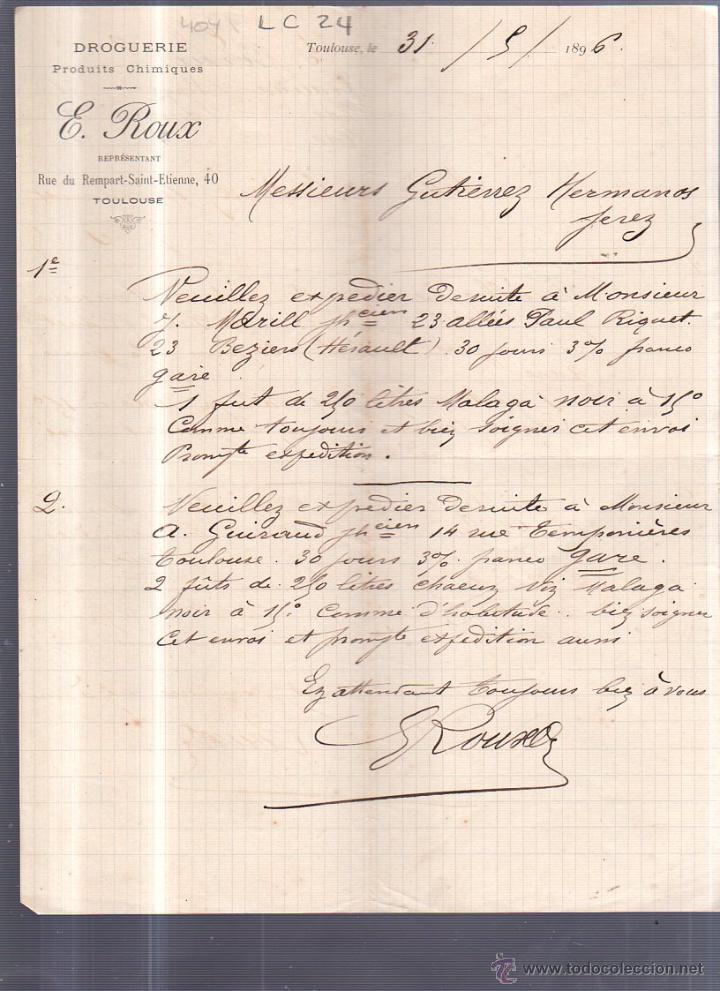 Documentos antiguos: CIRCULAR.DROGUERIE .E.ROUX .TOLOUSE 1896. - Foto 1