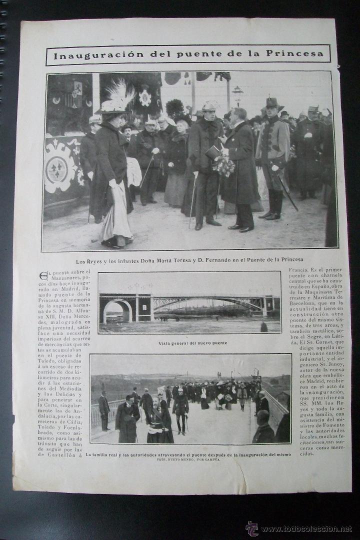 Documentos antiguos: INAUGURACI&Oacute;N PUENTE DE LA PRINCESA MADRID Y TERREMOTOS EN ITALIA HOJA NUEVO MUNDO 1909