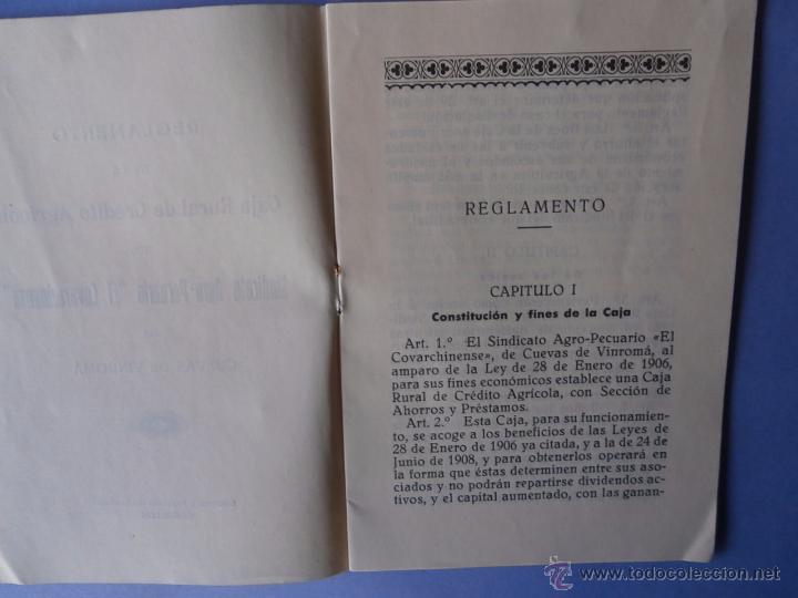 Documentos antiguos: reglamento de la caja rural de credito agricola del sindicato agro-pecuario -el covarchinense - Foto 2 - 54177335