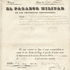 Documentos antiguos: CARTA DE PAGO AL PAGADOR MILITAR DE LAS PROVINCIAS VASCONGADAS. VITORIA, AÑO 1851
