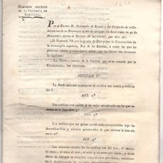 Documentos antiguos: DECRETO DE FERNANDO VII. GOBIERNO POLITICO DE LA PROVINCIA DE GUIPUZCOA. TOLOSA. AÑO 1820