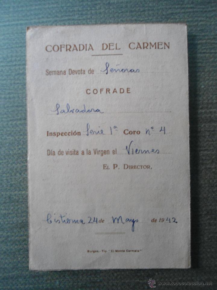 Documentos antiguos: ANTIGUO DOCUMENTO LA VIRGEN DEL CARMEN - CISTIERNA - LEON - 1942 - Foto 3