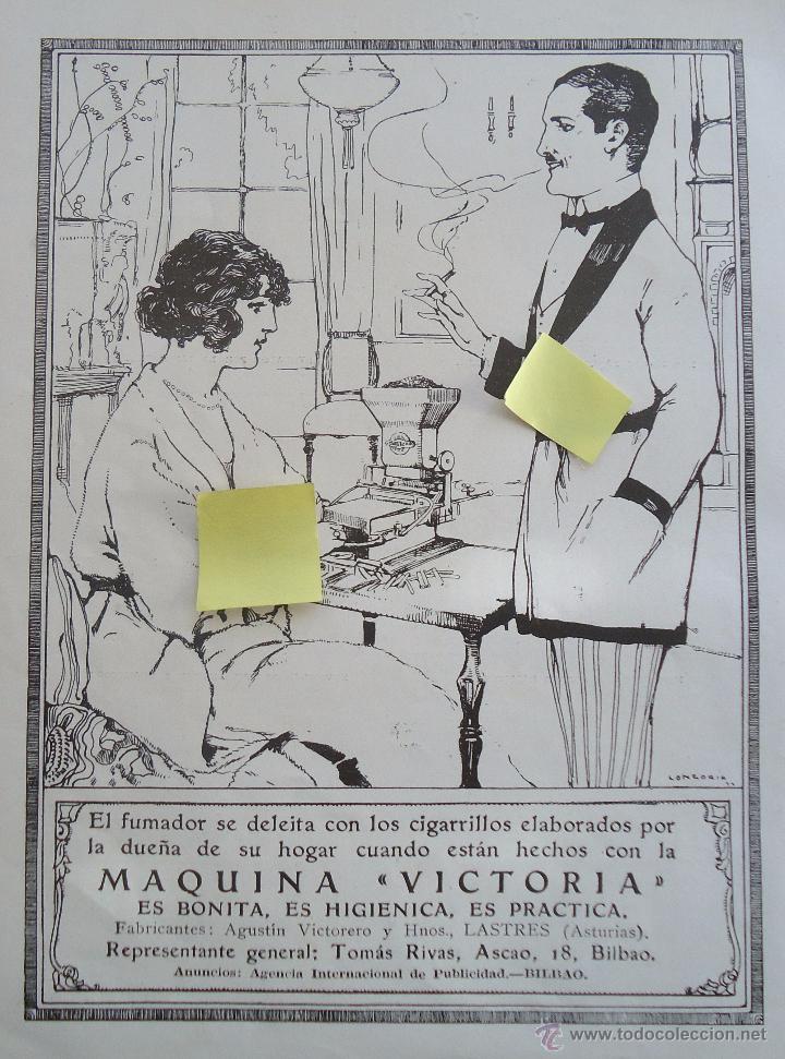 Documentos antiguos: publicidad maquina victoria fumador cigarrillos liadora tabaco fumar puro hermanos lastres asturias