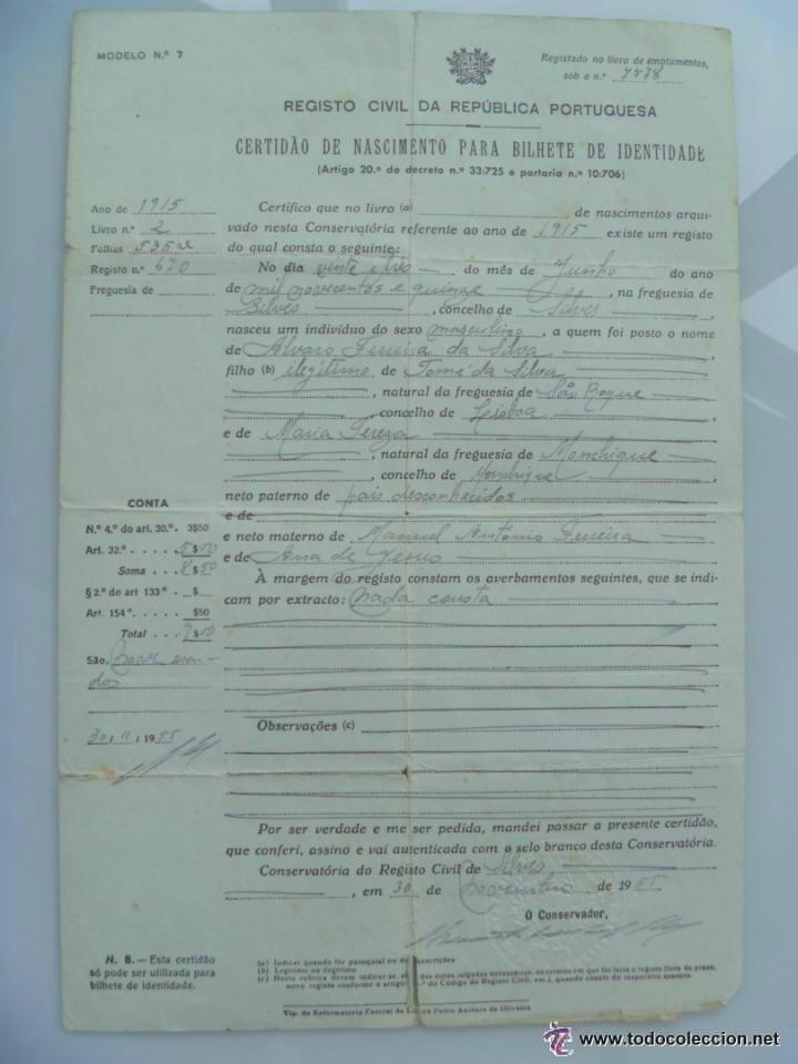 REPUBLICA DE PORTUGAL, EPOCA DE SALAZAR : CERTIDAO DE NASCIMENTO ,1956 . CERTIFICADO DE NACIMIENTO (Coleccionismo - Documentos - Otros documentos)