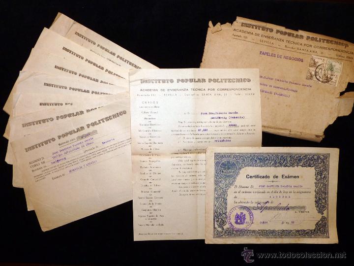 Documentos antiguos: LOTE DE DOCUMENTOS INSTITUTO POPULAR POLIT&Eacute;CNICO. SEVILLA 1952 - Foto 1