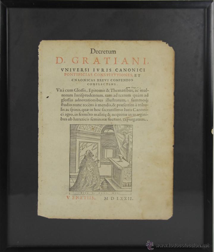 Documentos antiguos: I2-009. COMPENDIO DE LOS DECRETOS CANONICOS. PORTADA. D. GRATIANI. 1572. - Foto 1