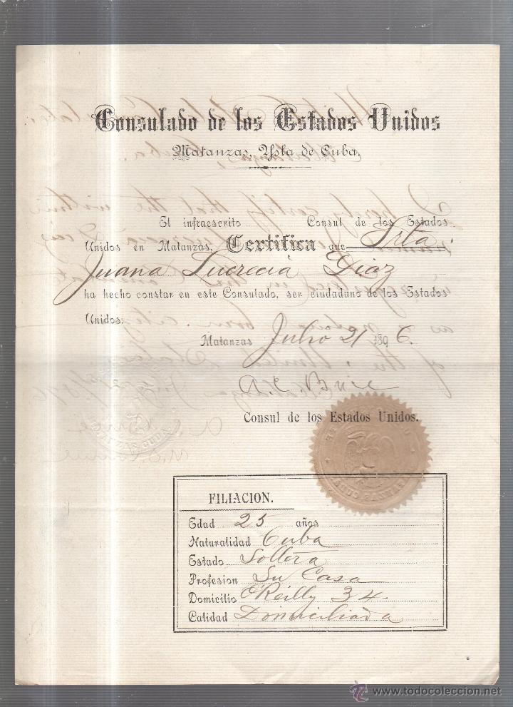 Documentos antiguos: CERTIFICADO DE CIUDADANIA DE EEUU. 1896 - Foto 1