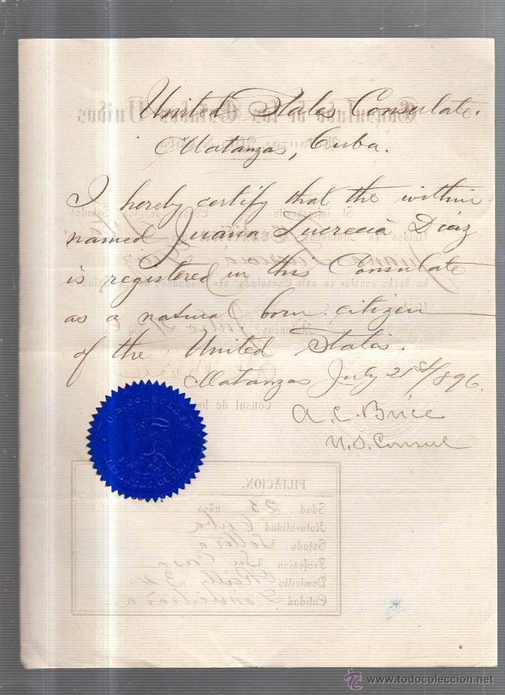 Documentos antiguos: CERTIFICADO DE CIUDADANIA DE EEUU. 1896 - Foto 2