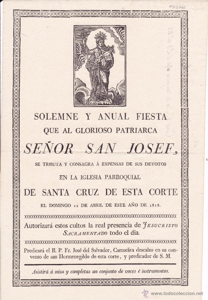 Documentos antiguos: Fiesta San Josef Iglesia Sta. Cruz de esta corte Madrid 1818